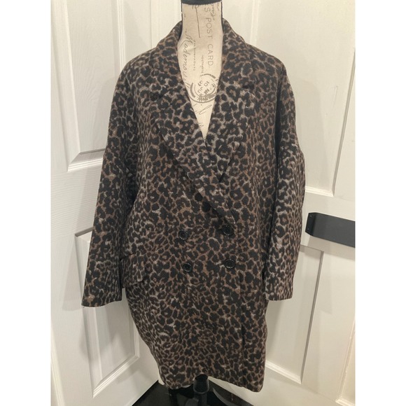 Coach Jackets & Blazers - COACH LEOPARD PRINT WOOL BLEND DOUBLE BREASTED COAT